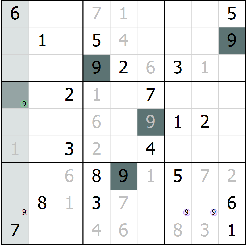 Position des candidats pour la solution de la Gr 3 page 6 du magazine de sudoku Virtuose n° 112
