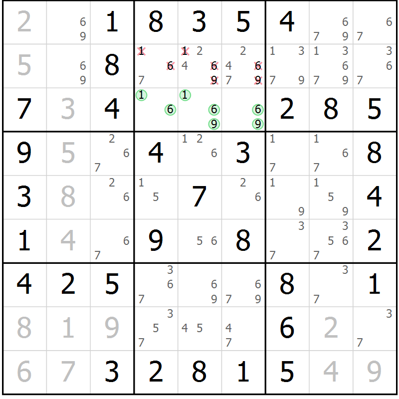 Position des candidats pour la solution de la Gr 30 page 33 du magazine de sudoku Virtuose n° 112