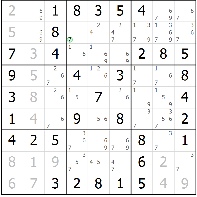 Position des candidats pour la solution de la Gr 30 page 33 du magazine de sudoku Virtuose n° 112