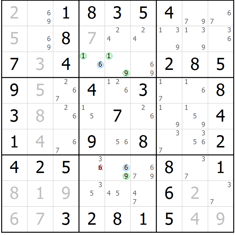 Position des candidats pour la solution de la Gr 30 page 33 du magazine de sudoku Virtuose n° 112