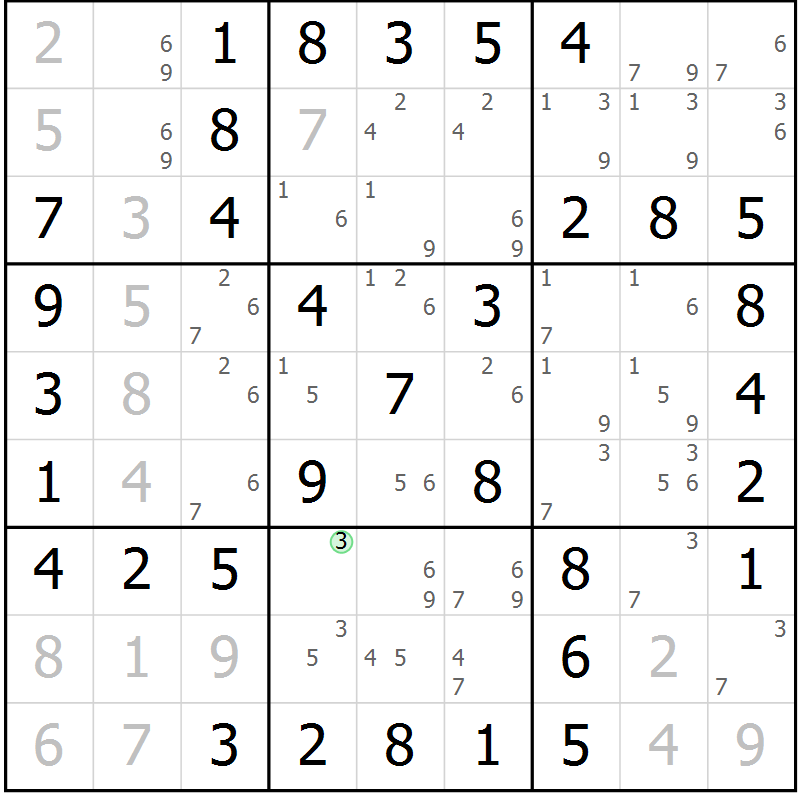 Position des candidats pour la solution de la Gr 30 page 33 du magazine de sudoku Virtuose n° 112