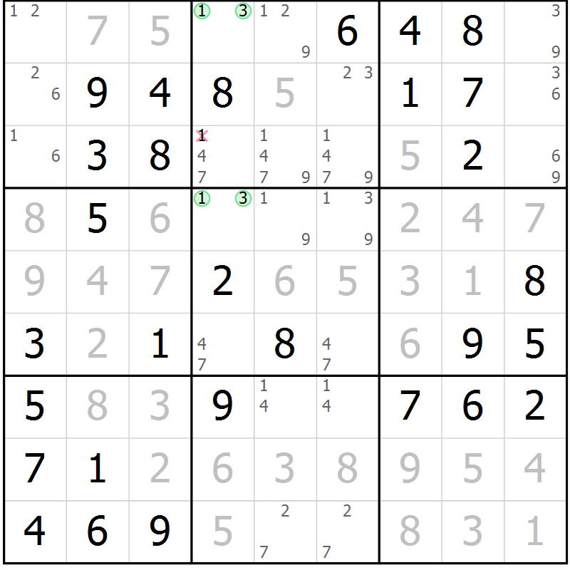 Position des candidats pour la solution de la Gr 31 page 34 du magazine de sudoku Virtuose n° 112