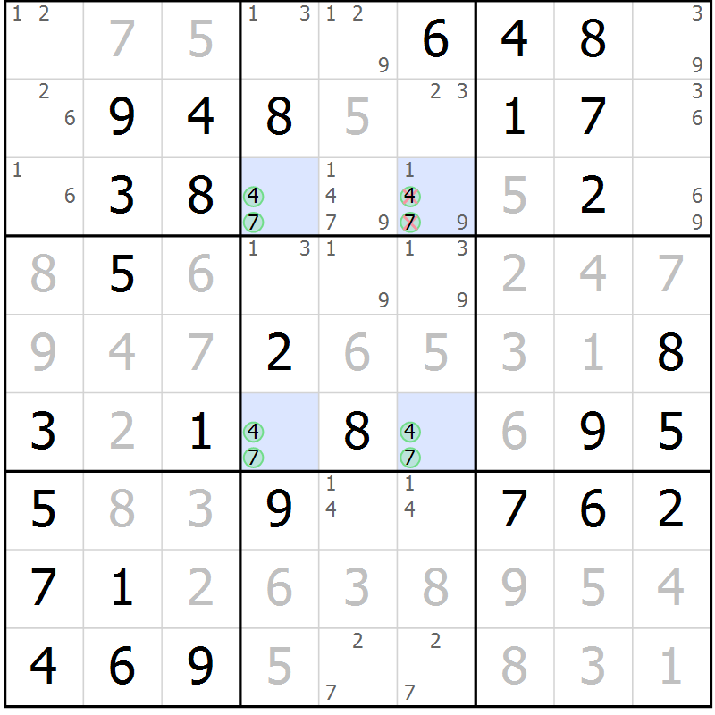 Position des candidats pour la solution de la Gr 31 page 34 du magazine de sudoku Virtuose n° 112