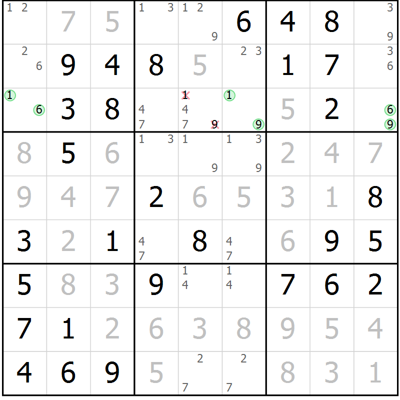 Position des candidats pour la solution de la Gr 31 page 34 du magazine de sudoku Virtuose n° 112
