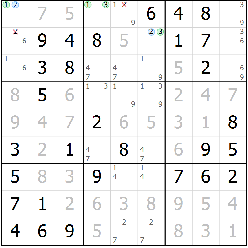 Position des candidats pour la solution de la Gr 31 page 34 du magazine de sudoku Virtuose n° 112