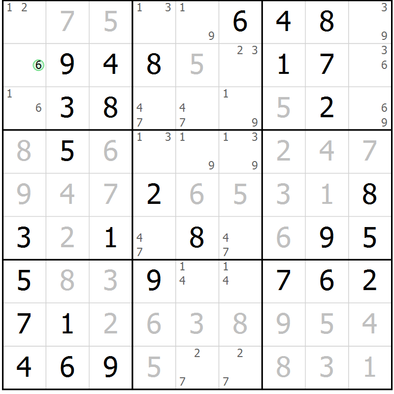 Position des candidats pour la solution de la Gr 31 page 34 du magazine de sudoku Virtuose n° 112