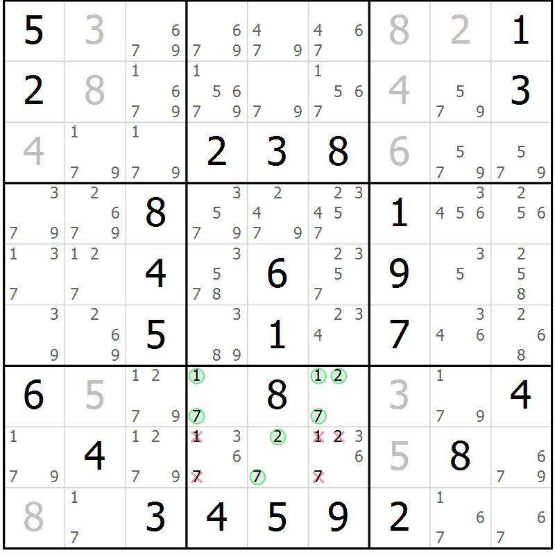Position des candidats pour la solution de la Gr 32 page 35 du magazine de sudoku Virtuose n° 112