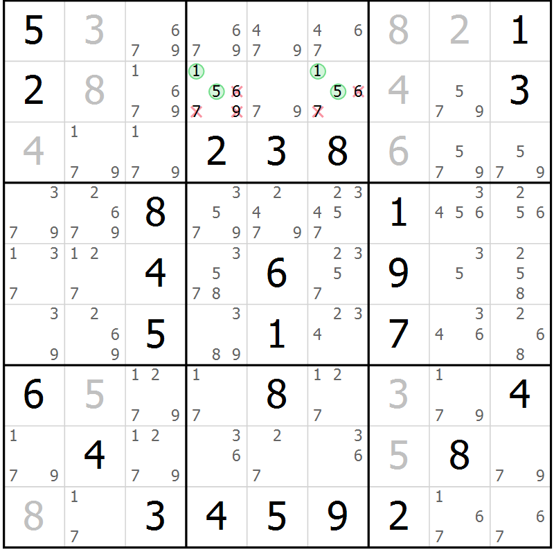 Position des candidats pour la solution de la Gr 32 page 35 du magazine de sudoku Virtuose n° 112