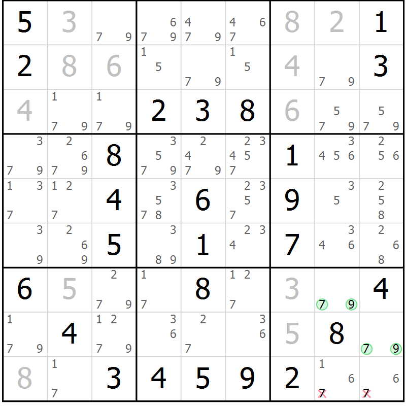 Position des candidats pour la solution de la Gr 32 page 35 du magazine de sudoku Virtuose n° 112