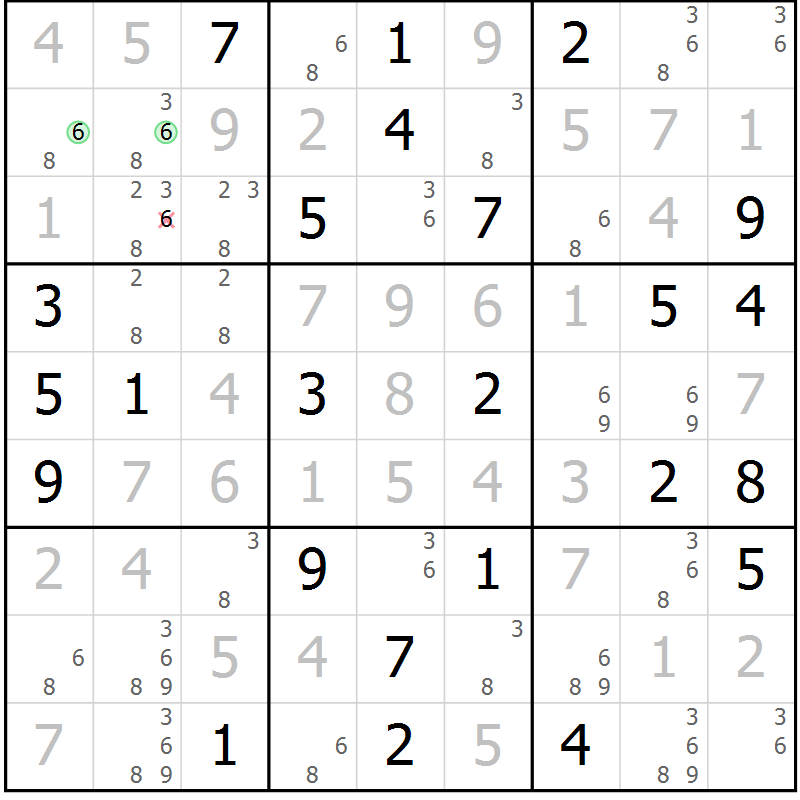 Position des candidats pour la solution de la Gr 33 page 36 du magazine de sudoku Virtuose n° 112