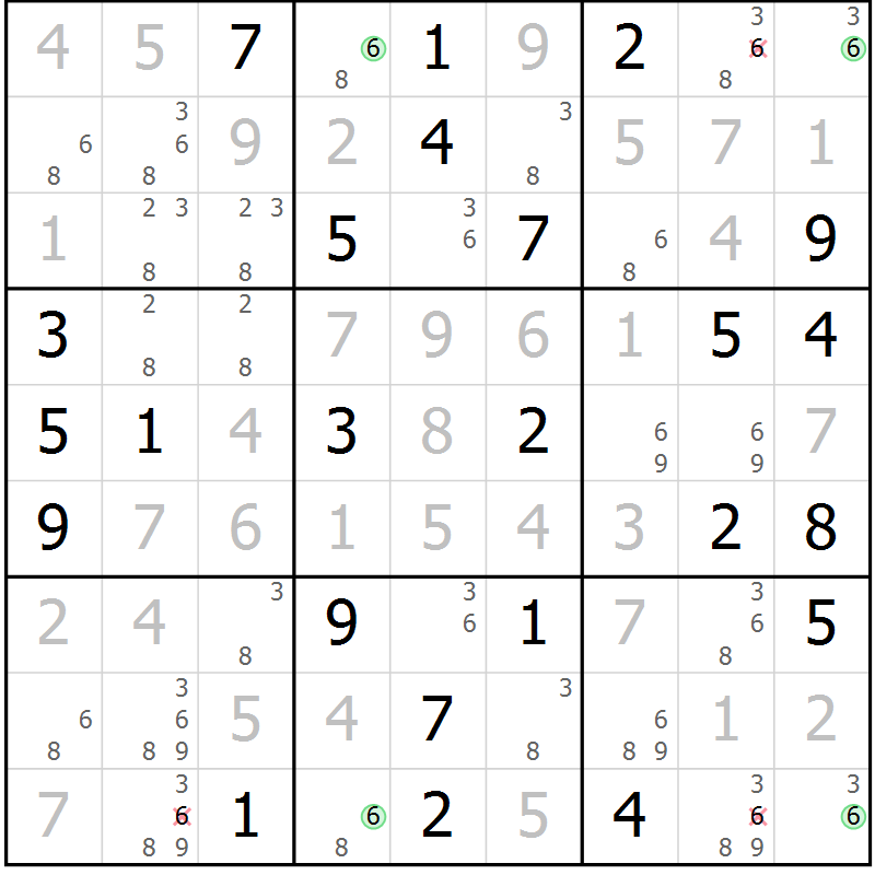 Position des candidats pour la solution de la Gr 33 page 36 du magazine de sudoku Virtuose n° 112
