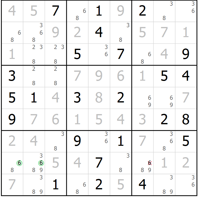 Position des candidats pour la solution de la Gr 33 page 36 du magazine de sudoku Virtuose n° 112