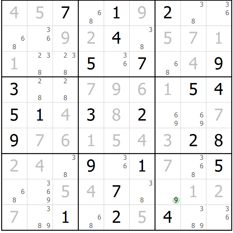 Position des candidats pour la solution de la Gr 33 page 36 du magazine de sudoku Virtuose n° 112