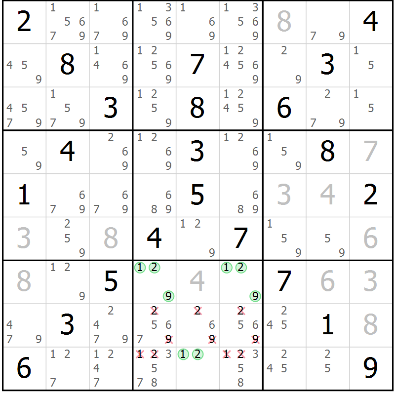Position des candidats pour la solution de la Gr 34 page 37 du magazine de sudoku Virtuose n° 112