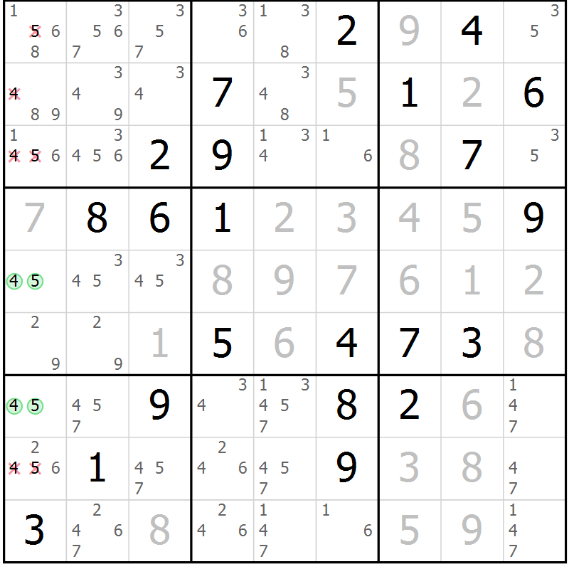Position des candidats pour la solution de la Gr 35 page 38 du magazine de sudoku Virtuose n° 112