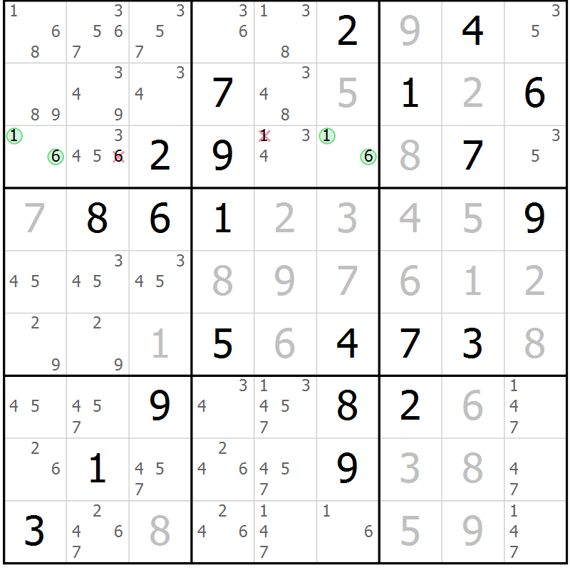 Position des candidats pour la solution de la Gr 35 page 38 du magazine de sudoku Virtuose n° 112