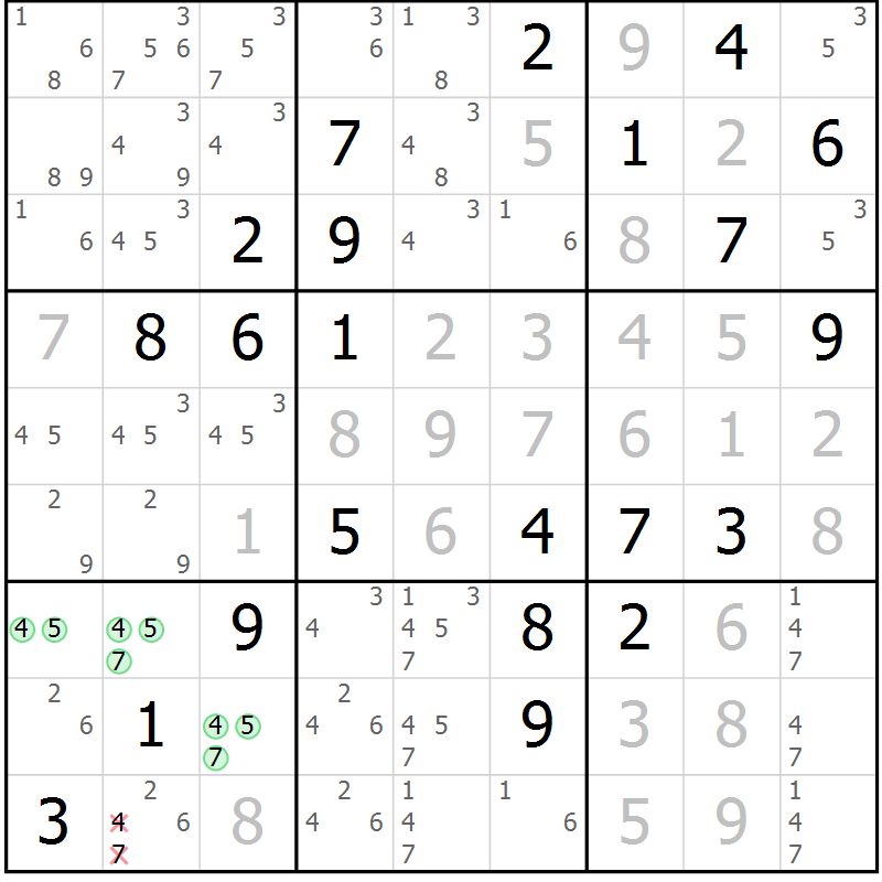 Position des candidats pour la solution de la Gr 35 page 38 du magazine de sudoku Virtuose n° 112