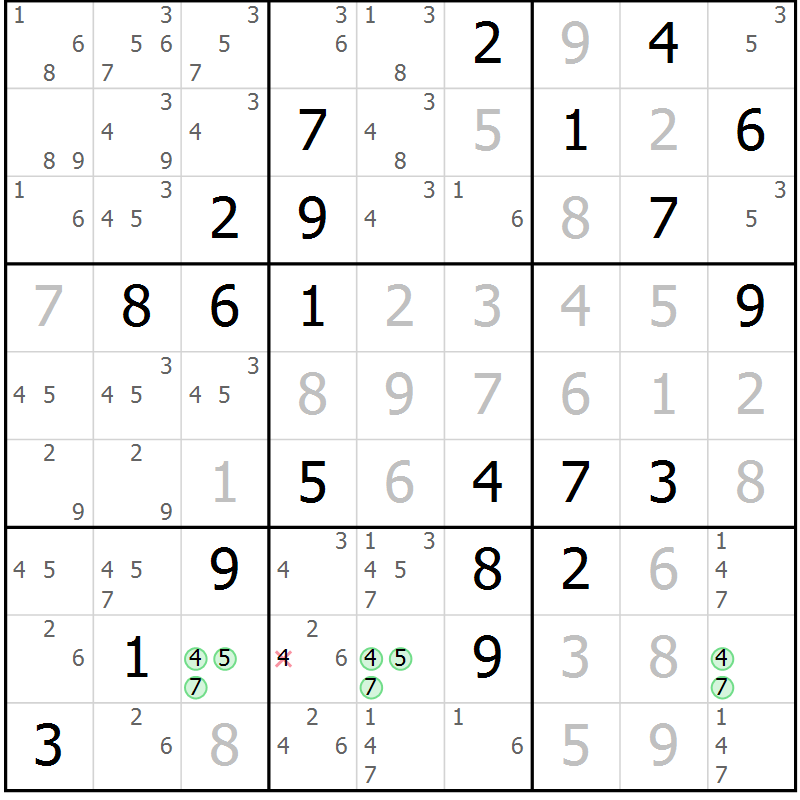 Position des candidats pour la solution de la Gr 35 page 38 du magazine de sudoku Virtuose n° 112