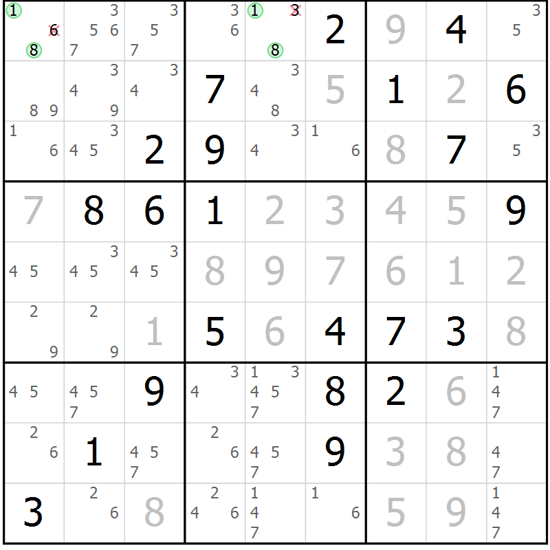 Position des candidats pour la solution de la Gr 35 page 38 du magazine de sudoku Virtuose n° 112