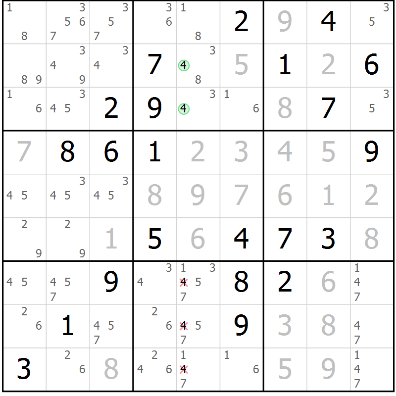 Position des candidats pour la solution de la Gr 35 page 38 du magazine de sudoku Virtuose n° 112