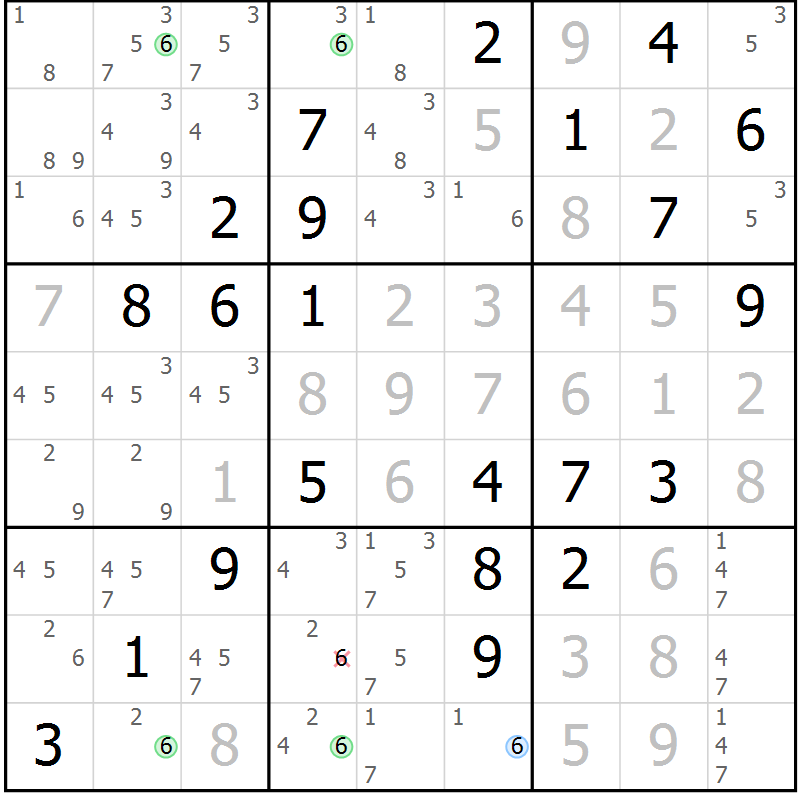 Position des candidats pour la solution de la Gr 35 page 38 du magazine de sudoku Virtuose n° 112