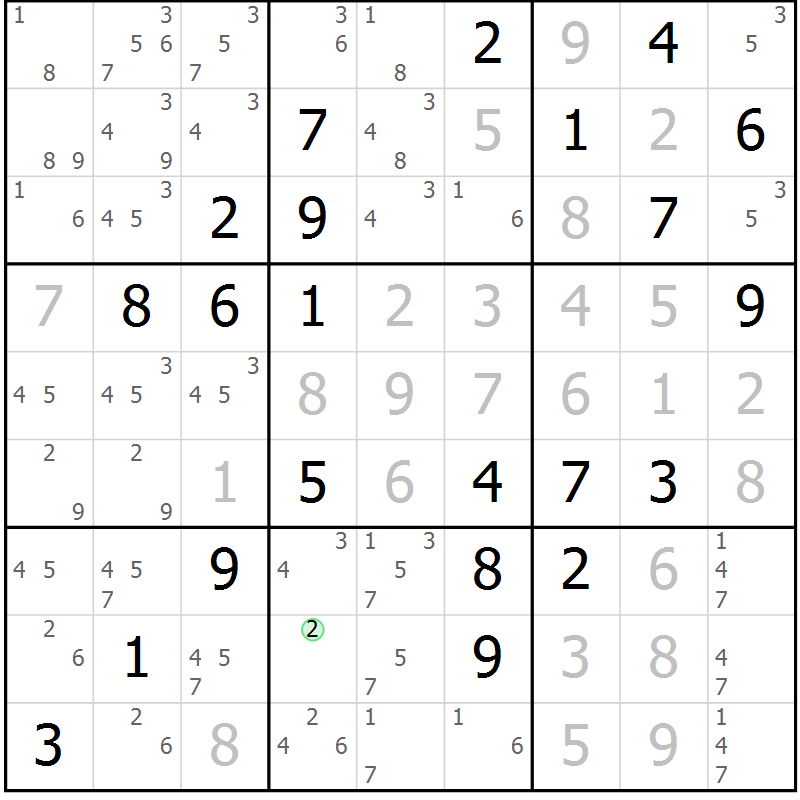 Position des candidats pour la solution de la Gr 35 page 38 du magazine de sudoku Virtuose n° 112