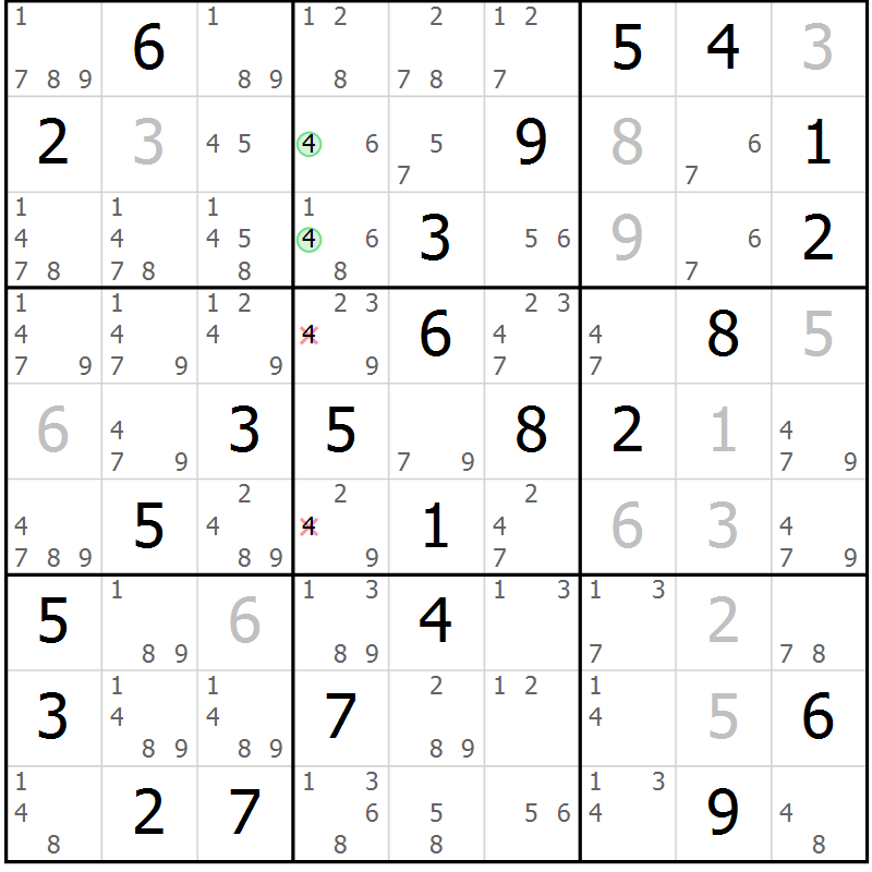 Position des candidats pour la solution de la Gr 36 page 39 du magazine de sudoku Virtuose n° 112