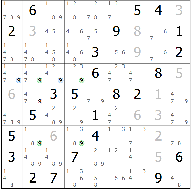 Position des candidats pour la solution de la Gr 36 page 39 du magazine de sudoku Virtuose n° 112