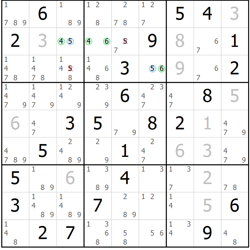 Position des candidats pour la solution de la Gr 36 page 39 du magazine de sudoku Virtuose n° 112