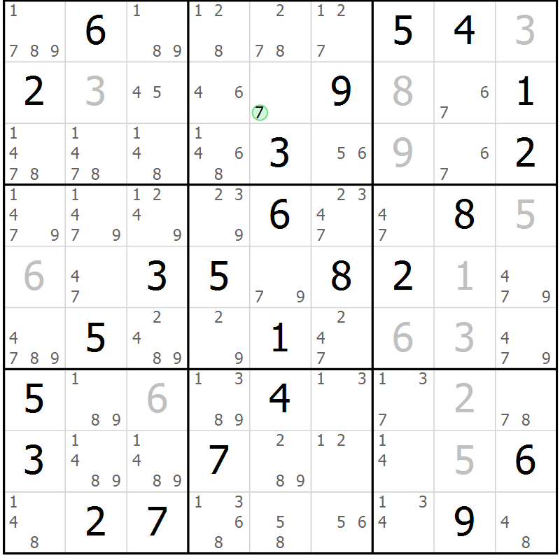 Position des candidats pour la solution de la Gr 36 page 39 du magazine de sudoku Virtuose n° 112