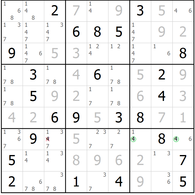 Position des candidats pour la solution de la Gr 37 page 40 du magazine de sudoku Virtuose n° 112