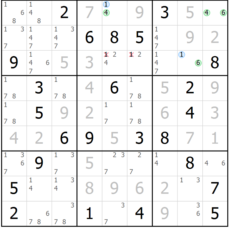 Position des candidats pour la solution de la Gr 37 page 40 du magazine de sudoku Virtuose n° 112