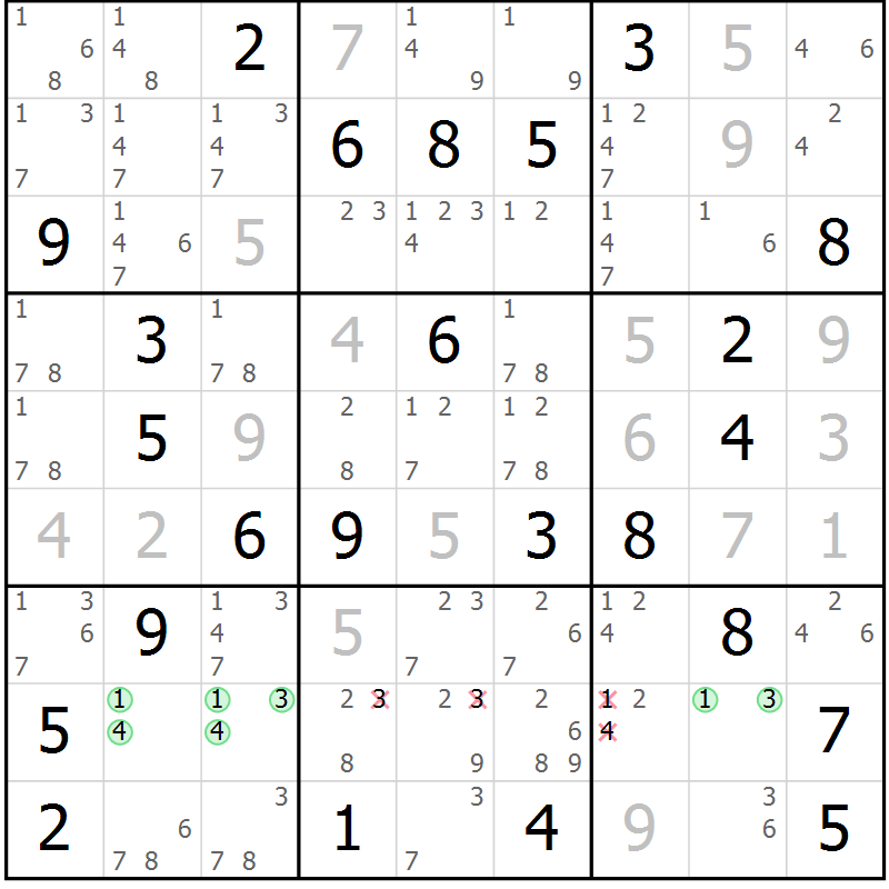 Position des candidats pour la solution de la Gr 37 page 40 du magazine de sudoku Virtuose n° 112