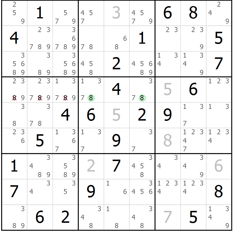 Position des candidats pour la solution de la Gr 38 page 41 du magazine de sudoku Virtuose n° 112