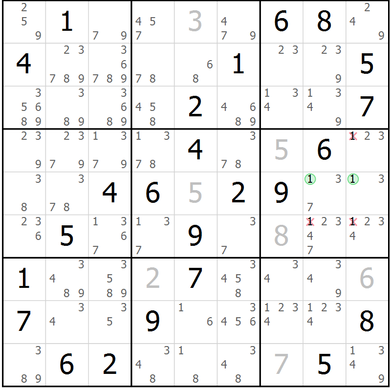 Position des candidats pour la solution de la Gr 38 page 41 du magazine de sudoku Virtuose n° 112