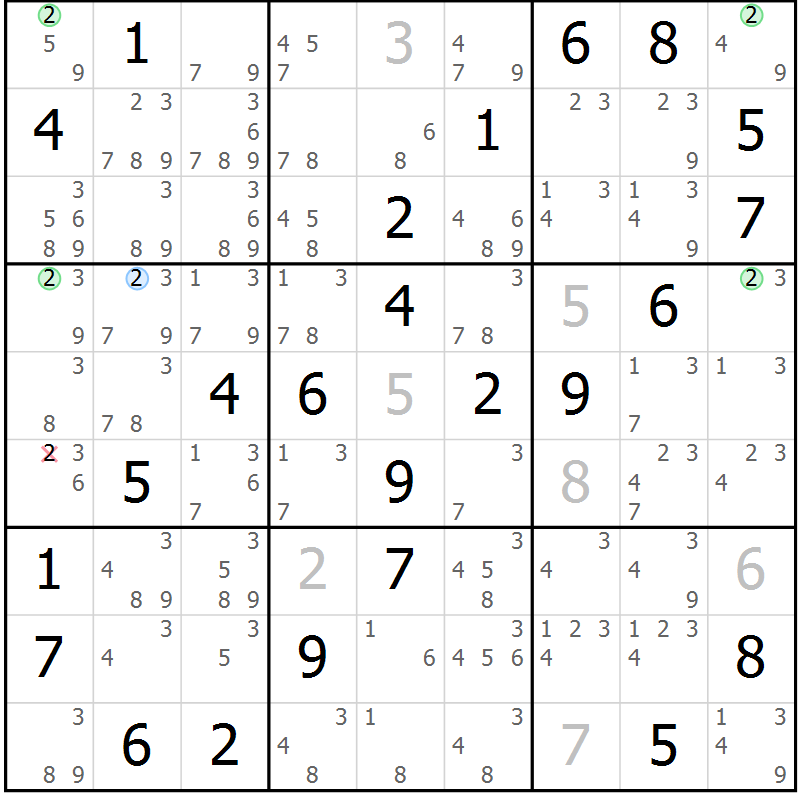 Position des candidats pour la solution de la Gr 38 page 41 du magazine de sudoku Virtuose n° 112