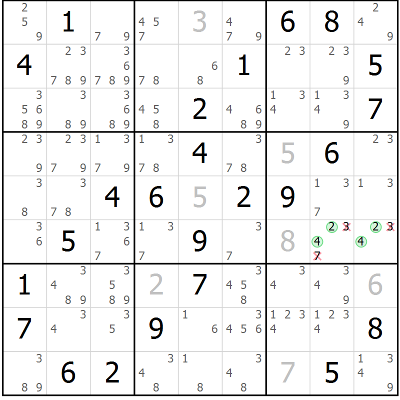 Position des candidats pour la solution de la Gr 38 page 41 du magazine de sudoku Virtuose n° 112