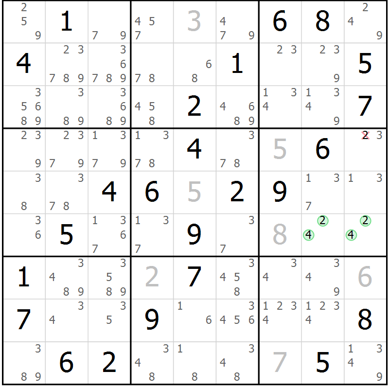 Position des candidats pour la solution de la Gr 38 page 41 du magazine de sudoku Virtuose n° 112