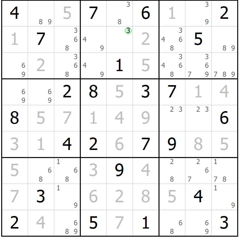Position des candidats pour la solution de la Gr 39 page 42 du magazine de sudoku Virtuose n° 112