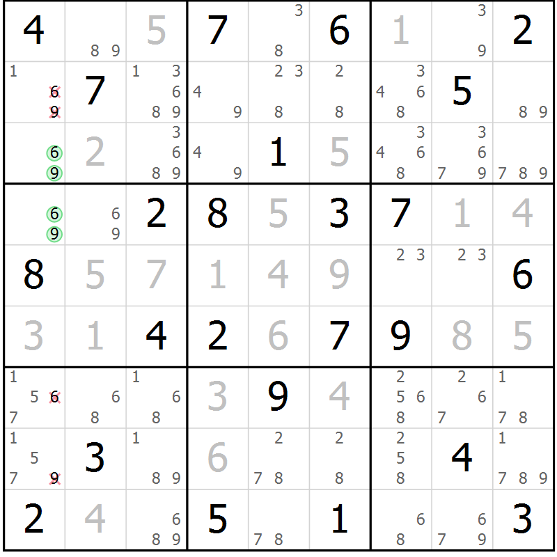 Position des candidats pour la solution de la Gr 39 page 42 du magazine de sudoku Virtuose n° 112