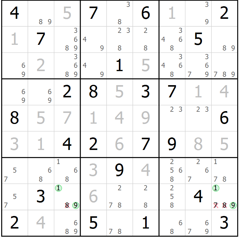 Position des candidats pour la solution de la Gr 39 page 42 du magazine de sudoku Virtuose n° 112