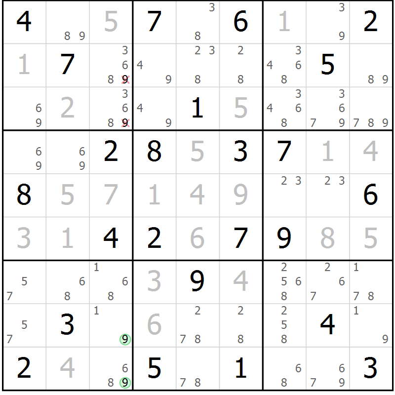 Position des candidats pour la solution de la Gr 39 page 42 du magazine de sudoku Virtuose n° 112