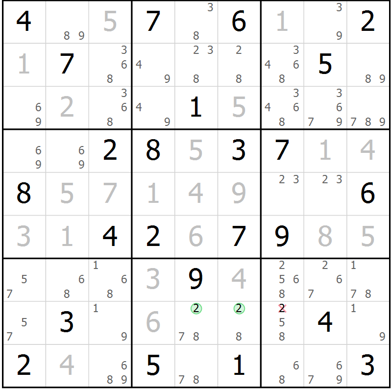 Position des candidats pour la solution de la Gr 39 page 42 du magazine de sudoku Virtuose n° 112