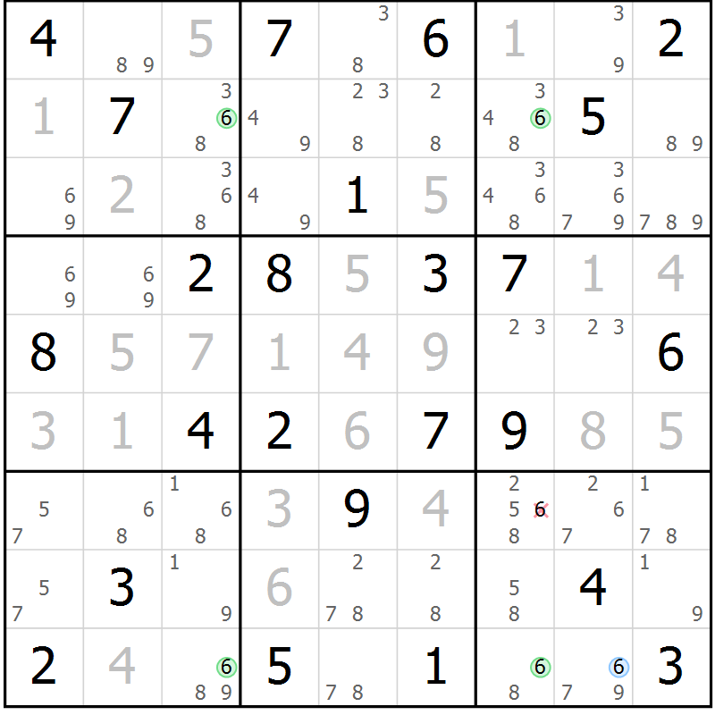 Position des candidats pour la solution de la Gr 39 page 42 du magazine de sudoku Virtuose n° 112