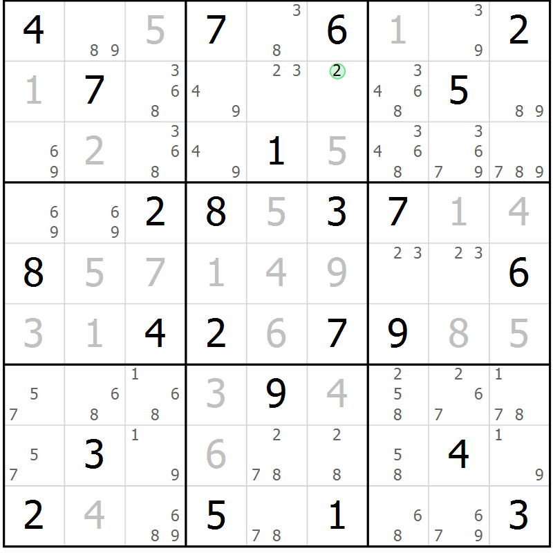 Position des candidats pour la solution de la Gr 39 page 42 du magazine de sudoku Virtuose n° 112