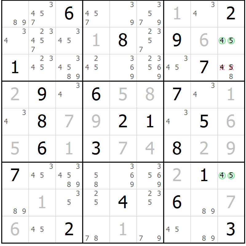 Position des candidats pour la solution de la Gr 4 page 7 du magazine de sudoku Virtuose n° 112