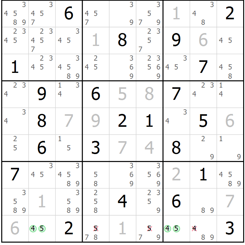 Position des candidats pour la solution de la Gr 4 page 7 du magazine de sudoku Virtuose n° 112