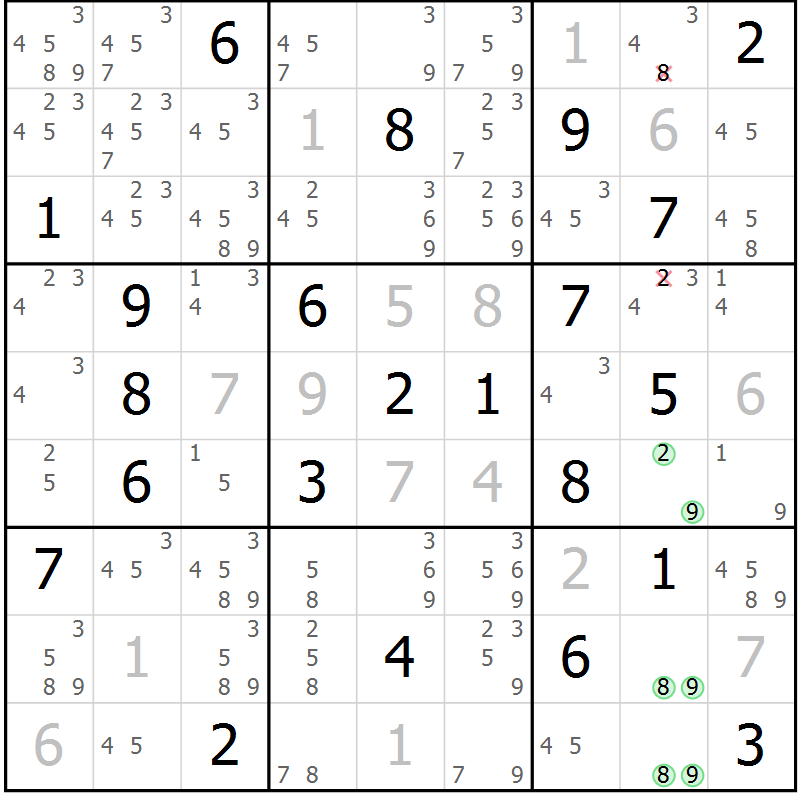 Position des candidats pour la solution de la Gr 4 page 7 du magazine de sudoku Virtuose n° 112