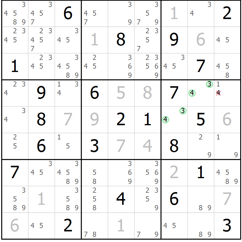 Position des candidats pour la solution de la Gr 4 page 7 du magazine de sudoku Virtuose n° 112