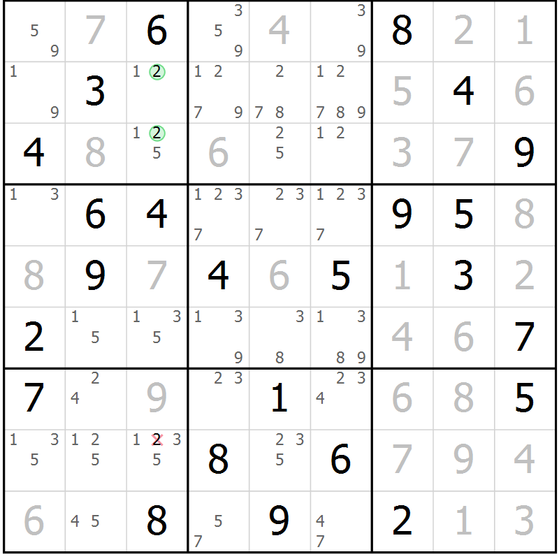Position des candidats pour la solution de la Gr 40 page 43 du magazine de sudoku Virtuose n° 112